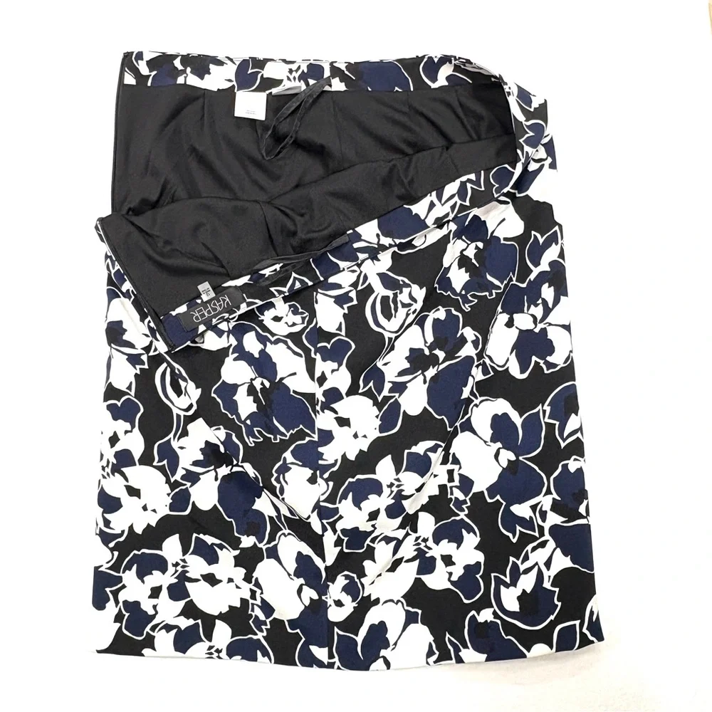 NWT Womens Stylish Size 12 Kasper Floral Lined Pencil Skirt Black White Blue - Picture 4 of 9